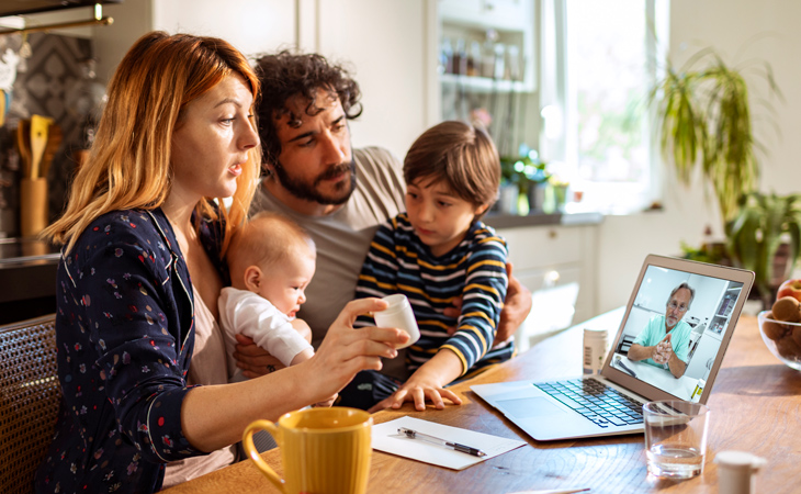 family getting telehealth services